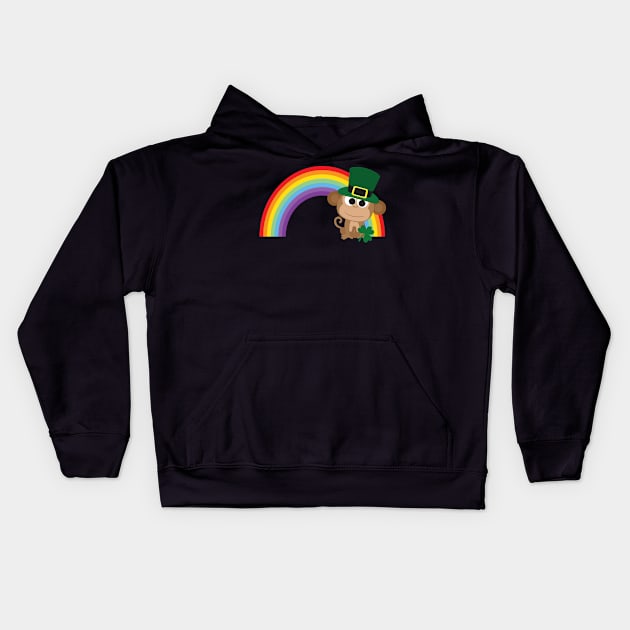 Cute Monkey Leprechaun Kids Hoodie by Hedgie Designs